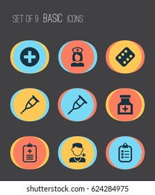 Antibiotic Icons Set. Collection Of Plus, Nanny, Drug And Other Elements. Also Includes Symbols Such As Pill, Spike, Instrument.