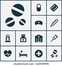 Antibiotic Icons Set. Collection Of Plus, Spike, Mercury And Other Elements. Also Includes Symbols Such As Heartbeat, Healthy, Pharmaceutical. Antibiotic Icons Set. Collection Of Plus, Spike, Mercury And Other Elements. Also Includes Symbols Such As Heartbeat, Healthy, Pharmaceutical.