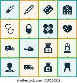 Antibiotic Icons Set. Collection Of Retreat, Mercury, Nanny And Other Elements. Also Includes Symbols Such As Medicament, Reliever, Injection.