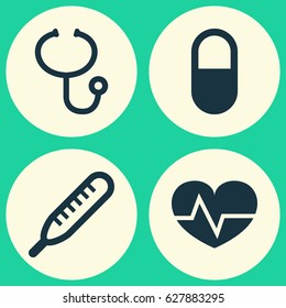 Antibiotic Icons Set. Collection Of Review, Beating, Mercury And Other Elements. Also Includes Symbols Such As Pill, Beating, Medical.