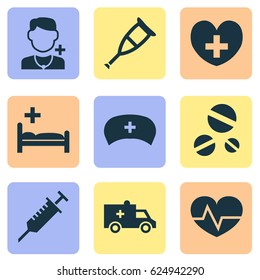 Antibiotic Icons Set. Collection Of Spike, Beating, Physician And Other Elements. Also Includes Symbols Such As Doctor, Brougham, Aid.