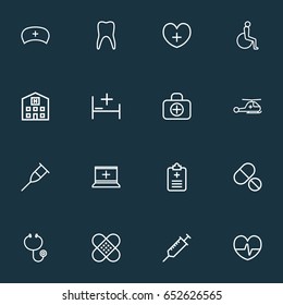 Antibiotic Outline Icons Set. Collection Of Medical Hat, Stand , Injection Elements. Also Includes Symbols Such As Aid, Help, Cure.