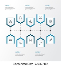 Antibiotic Outline Icons Set. Collection Of Record, Life, Ambulance And Other Elements. Also Includes Symbols Such As Bandage, Life, Plaster.
