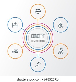 Antibiotic Outline Icons Set. Collection Of Disabled Person, Tent, Drug And Other Elements. Also Includes Symbols Such As Disabled, Hospital, Pill.
