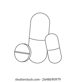 antibiotic pills line drawing illustration, vector design for medicine, pharmacy. Suitable for your design elements, logos, or clinic symbols.