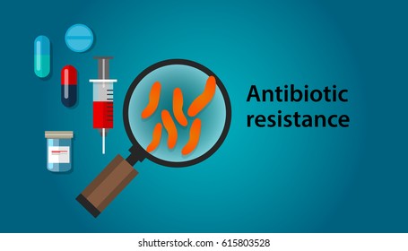 antibiotic resistance illustration of bacteria and drug medicine medical problem anti bacterial