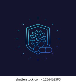 Antibiotic resistant virus vector icon, linear
