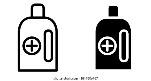 Antibiotic, Sanitizer Bottle in Outline and Glyph Icon
