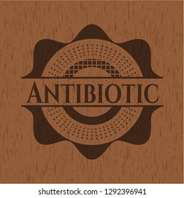 Antibiotic wooden emblem. Vintage.