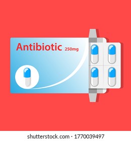 Antibióticos en una cápsula de caja en un blister Vector Ilustración