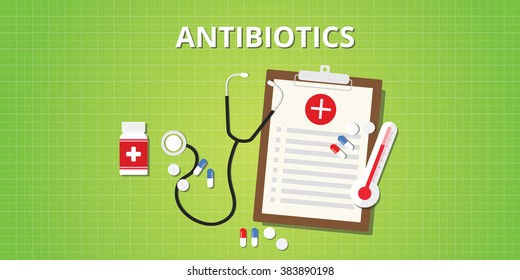 antibiotics drugs pills medicine with sthethoscope vector