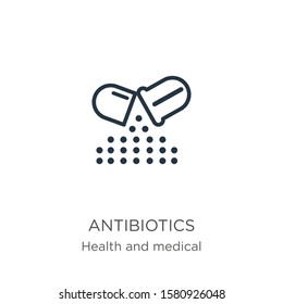 Antibiotics icon. Thin linear antibiotics outline icon isolated on white background from health and medical collection. Line vector sign, symbol for web and mobile
