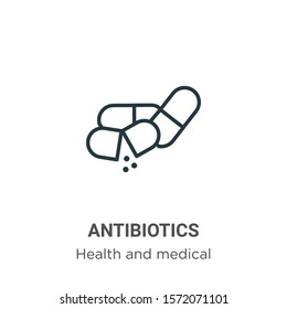 Antibiotics outline vector icon. Thin line black antibiotics icon, flat vector simple element illustration from editable health and medical concept isolated on white background