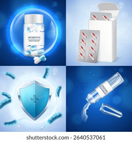 Antibiotics Realistic cards square set