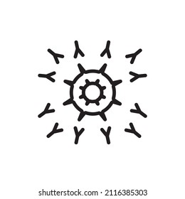 Antibodies attacking virus color line icon. Isolated vector element. Outline pictogram for web page, mobile app, promo