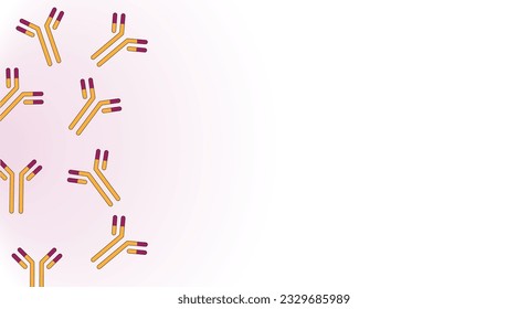  Anticuerpos, inmunoglobulina. Inmunoterapia, anticuerpos se unen a células o proteínas específicas. Fondo blanco con espacio para copiar el texto. Ilustración vectorial.