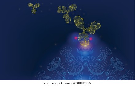 Antibody binding with virus receptors. line art immunoglobulin, molecule. Y-shaped molecules that bind to specific antigens viral or bacterial proteins