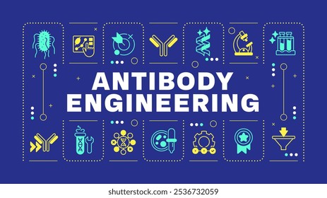 Antibody development dark blue word concept. Antibody discovery and production. Immunology. Visual communication. Vector art with lettering text, editable glyph icons