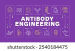 Antibody development purple word concept. Antibody discovery and production. Immunology. Horizontal vector image. Headline text surrounded by editable outline icons. Hubot Sans font used