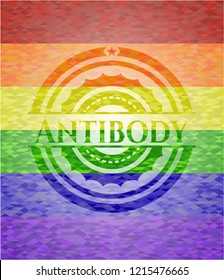 Antibody emblem on mosaic background with the colors of the LGBT flag