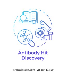 Antibody hit discovery blue gradient concept icon. Antibody research stage. Drug development. Biotechnology. Round shape line illustration. Abstract idea. Graphic design. Easy to use in article
