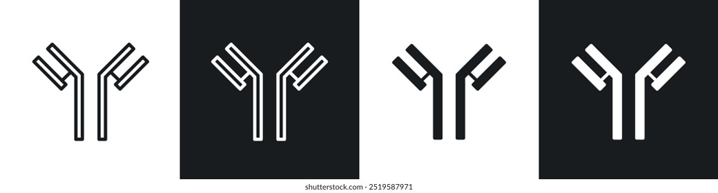Antibody icon collection in black and white filled and stroke line style.