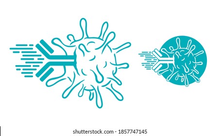 Antibody (immunoglobulin) action - Y-shaped protein that used by the immune system to neutralize pathogens such as pathogenic bacteria and viruses - isolated emblem