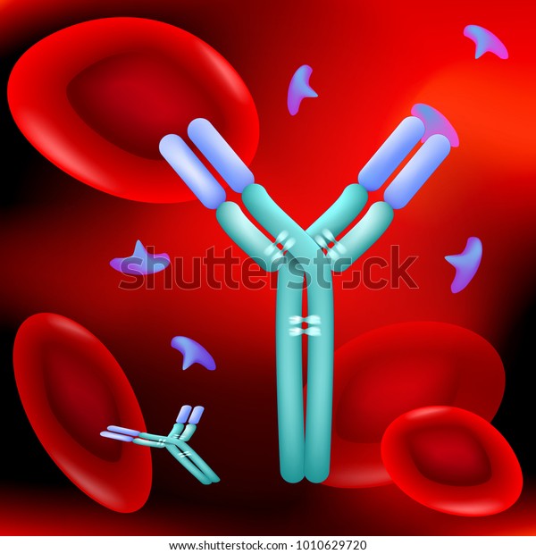 抗体分子 抗原 血流中の赤血球 顕微鏡下で赤い背景 ベクター画像 カラーに合わせて簡単に編集できるイラスト のベクター画像素材 ロイヤリティフリー