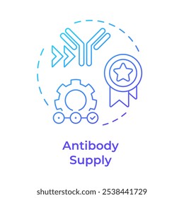 Icono de concepto de gradiente azul de suministro de anticuerpos. Proceso de producción. Entrega al laboratorio y control de calidad. Ilustración de línea de forma redonda. Abstractas idea. Diseño gráfico. Fácil de usar en el artículo