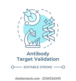 Antibody target validation soft blue concept icon. Antibody discovery stage. Laboratory research. Round shape line illustration. Abstract idea. Graphic design. Easy to use in article