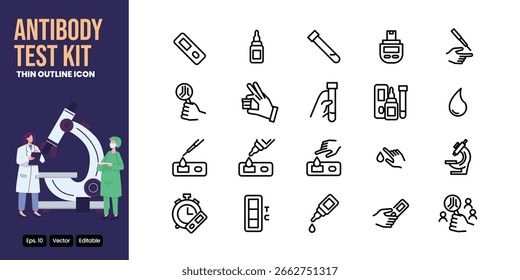 Antikörper-Test-Kit dünnen Umriss Symbol-Set Vektor-Design gut für Web und mobile App