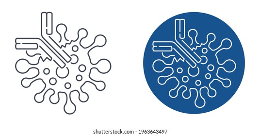 Antibody Y-shaped immunoglobulin emblem, in thin continious line - protein that used by the immune system to neutralize pathogens such as pathogenic bacteria and viruses - isolated stamp