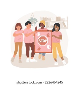 Anti-bullying day isolated cartoon vector illustration. Class wearing pink shirts, make poster with stop sign, anti bullying school campaign, raising awareness, teach kindness vector cartoon.