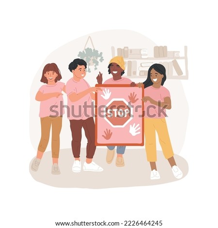 Anti-bullying day isolated cartoon vector illustration. Class wearing pink shirts, make poster with stop sign, anti bullying school campaign, raising awareness, teach kindness vector cartoon.