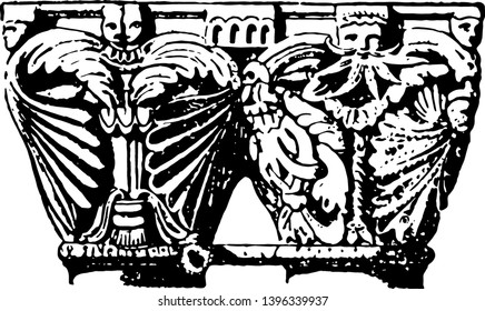 Antic ludicrous grotesque part wildly playful funny vintage line drawing or engraving illustration.