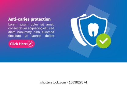 Anti-caries protection banner. Teeth with shield.Dental care concept. can be used for stomatology.