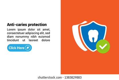 Anti-caries protection banner. Teeth with shield.Dental care concept. can be used for stomatology.