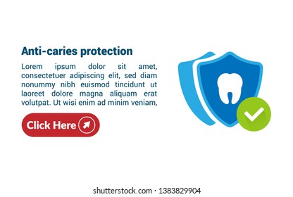 Anti-caries protection banner. Teeth with shield.Dental care concept. can be used for stomatology.