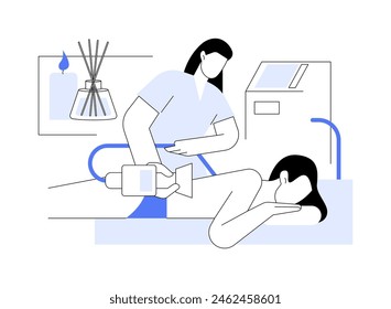 Anti-Cellulite-Behandlung isolierte Cartoon-Vektorillustrationen. Professioneller Masseur, der Anti-Cellulite-Massage für den Kunden in Salon, Aussehen und Körperpflege, Schönheitsverfahren Vektorgrafik Cartoon macht.