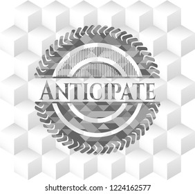 Anticipate grey badge with geometric cube white background