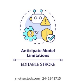 Anticipate model limitations multi color concept icon. Prompt engineering tips. Keep in mind restrictions. Round shape line illustration. Abstract idea. Graphic design. Easy to use in article