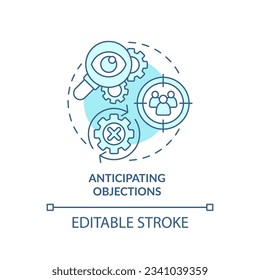 Anticipating objections soft blue concept icon. Target audience. Customer research. Response plan. Sales effectiveness. Round shape line illustration. Abstract idea. Graphic design. Easy to use