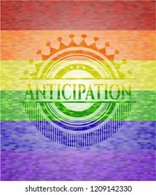 Anticipation on mosaic background with the colors of the LGBT flag