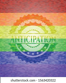 Anticipation on mosaic background with the colors of the LGBT flag