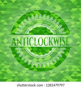 Anticlockwise green emblem with mosaic background