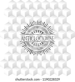 Anticlockwise grey emblem. Retro with geometric cube white background