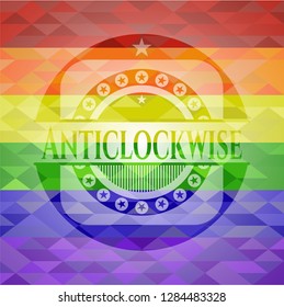 Anticlockwise on mosaic background with the colors of the LGBT flag