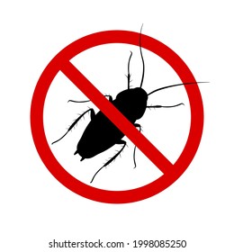 Anti-cockroach icon, pest control, destruction of parasites, stop insect , black contour, isolated, white background