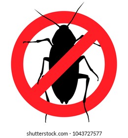 Anti-cockroach, pest control, destruction of parasites, stop insect (vector, black contour, isolated, white background)