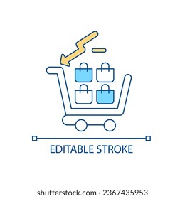 Anti-consumerism RGB color icon. Avoid purchasing useless items. Wasteful shopping. Reduce consumer spending. Isolated vector illustration. Simple filled line drawing. Editable stroke. Arial font used